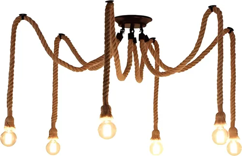 Miniatura 7 de 1 cabeza 1.5M cuerda de cáñamo vintage luz E26/E27 base, lámpara de techo colgante, estilo retro para comedor, restaurante, bar iluminación