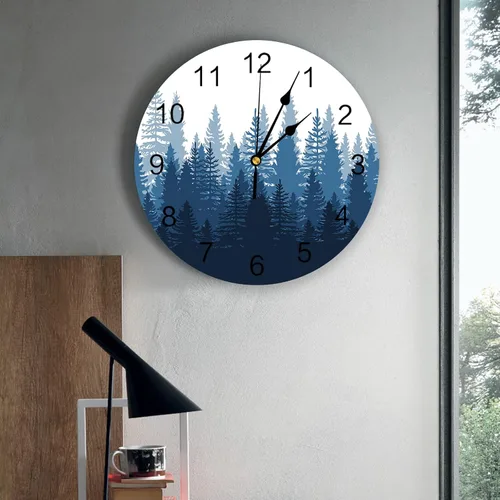 Miniatura 3 de Reloj de pared con árbol del bosque, funciona con pilas, reloj de pared silencioso de PVC sin tictac de 10 pulgadas, paisaje forestal brumoso, reloj