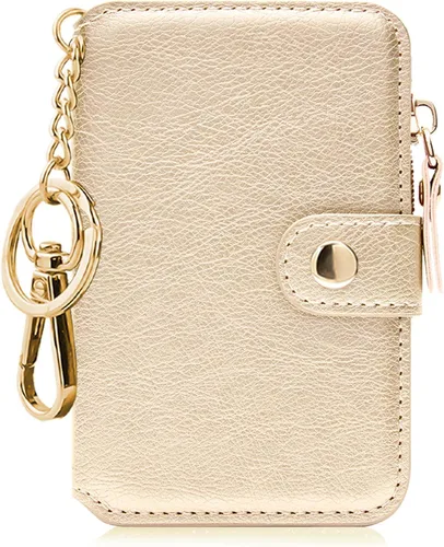 Miniatura 71 de Cartera con llavero, tarjetero con bloqueo RFID de piel, funda para tarjetas de crédito con cremallera para mujer