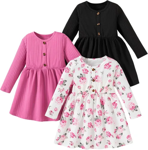 Miniatura 38 de Vestidos para niñas Vestidos para niñas pequeñas Paquete de 3 Vestido casual de fiesta con estampado patinador acampanado tipo A Vestido de verano