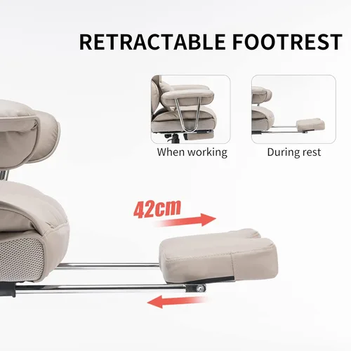 Miniatura 7 de Efomao Silla de Oficina Grande y Alta 400lbs – Silla de Oficina Ejecutiva de Cuero PU con Soporte Lumbar y Reposapiés, Silla de Computadora de Gris