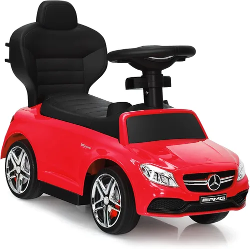 Miniatura 9 de HONEY JOY Auto de empuje para montar pie a suelo, con toldo y asa, portavasos, bocina, almacenamiento debajo del asiento, autos de empuje Mercedes