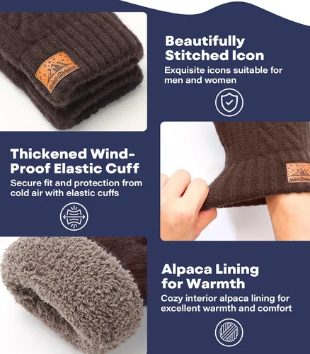 Miniatura 4 de Guantes de invierno para hombres y mujeres, guantes cálidos para pantalla táctil, para clima frío, guantes térmicos de lana para adultos