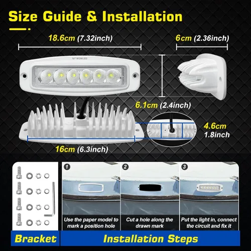 Miniatura 6 de WFPOWER Esparcidor de luz LED de montaje empotrado, paquete de 2 focos marinos de 7.3 pulgadas, barra de luz LED de inundación de muelle