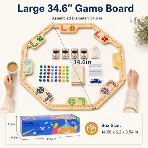 Miniatura 6 de Versión Mejorada Juego de Tablero de Clavijas y Jokers Entrelazadas de Madera, Juego Portátil de Canicas y Jokers Multijugador con Cartas para 8