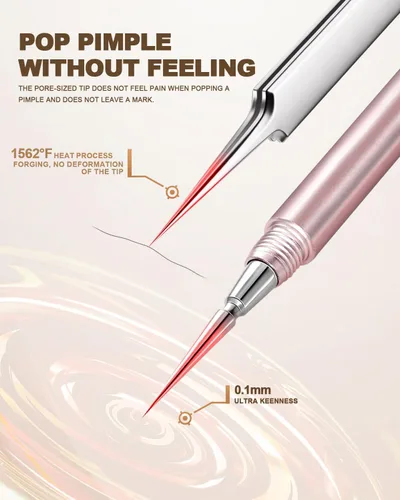 Miniatura 3 de Herramienta Profesional de Eliminación de Milia Facial y Extractor de Puntos Blancos, Juego de Aguja de Doble Punta de Aleación de Titanio y Pinzas