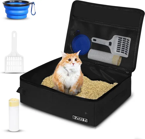 Miniatura 14 de Arenero portátil para gatos de viaje de Petskd con tapa y 10 bolsas desechables, a prueba de fugas y plegable, artículos de viaje esenciales