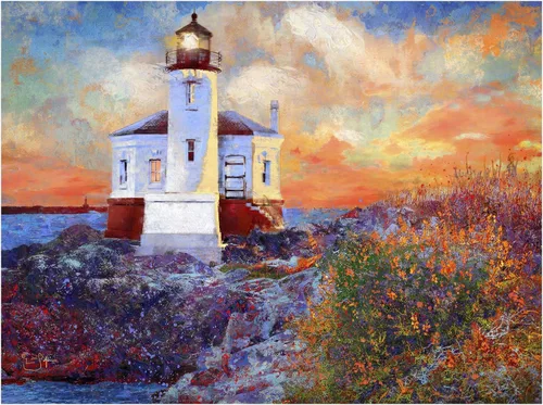 "Coquille River Lighthouse" (Bandon, Oregon) papel Giclée Fine Art impresión por Lisa Sofia Robinson