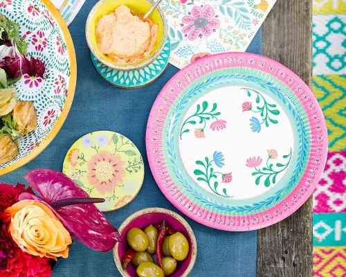Miniatura 11 de Talking Tables 12 platos de papel florales bohemios de 9 pulgadas, decoraciones del Cinco de Mayo, platos de papel mexicano, platos de fiesta