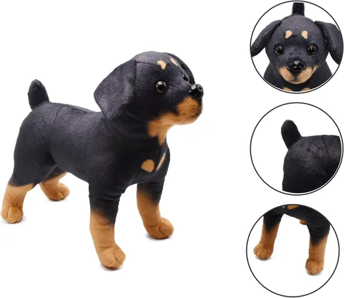 Miniatura 3 de BABOLI Rottweiler realista animal de peluche extremadamente realista Rottie perro juguete negro cachorro muñeca para niños regalo o colección