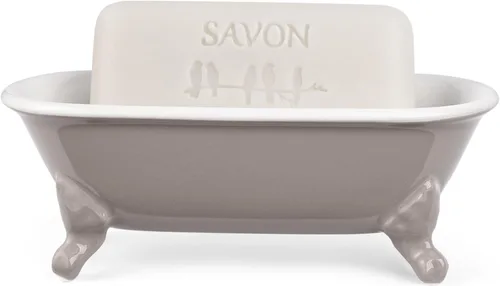 Miniatura 16 de Bañera decorativa en miniatura con patas de garra de cerámica de 6.5", jabonera para jabón en barra, soporte para esponja de cocina y bandeja