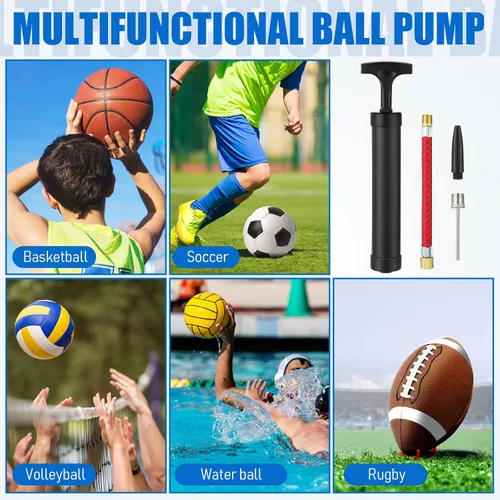 Miniatura 6 de Zhehao Kit de bomba de bola portátil de 10 pulgadas con boquilla de aguja y manguera de extensión para fútbol, fútbol, baloncesto, voleibol, globo