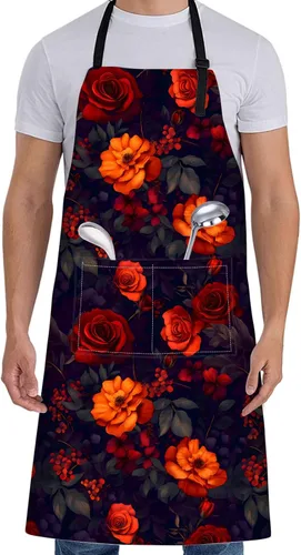 Miniatura 7 de Delantal floral de margaritas blancas para mujer, 28 x 33 pulgadas, delantales de cocina de primavera fresca con 2 bolsillos, tela Oxford, delantal