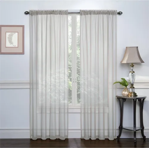Empire Home Fashion Elegance (2) paneles de cortinas transparentes para ventana, 84 pulgadas de largo, bolsillo para cortinero, color liso (plateado)