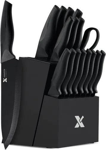 Miniatura 7 de XANAPON Juego de cuchillos de cocina de 14 piezas, acero inoxidable alemán de alto carbono, cubiertos aptos para lavavajillas con afilador