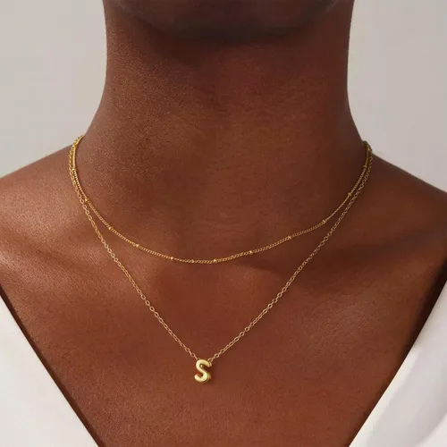 Miniatura 2 de Collar de letras doradas y plateadas, con inicial en capas para mujer, pequeños collares con dije, gargantilla delicada, collar lindo apilable