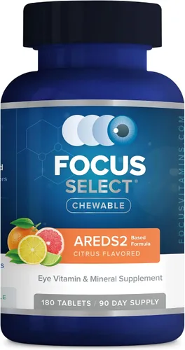 Focus Select AREDS2 - Suplemento masticable de vitaminas y minerales para ojos (180 unidades, suministro para 90 días) Masticable para ojos con