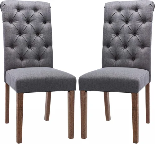 Miniatura 15 de COLAMY Juego de 2 Sillas de Comedor Copetudas, Sillas de Cocina Accent Parsons Tapizadas en Tela Elegante con Patas de Madera Maciza y Asiento Beige