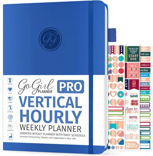 GoGirl Planner PRO Schedule - Agenda sin fecha con ranuras horarias, organizador mensual, semanal y diario, libro de citas para gestión del tiempo,