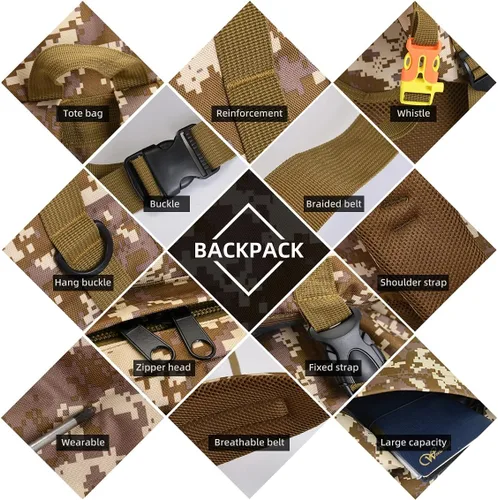 Miniatura 7 de Mochila de senderismo para acampar de 100L, mochila táctica militar Molle, mochila de senderismo ligera impermeable, Grande Citycamo
