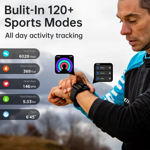 Miniatura 4 de Sunorshop Rastreador de actividad física para responder/hacer llamadas, reloj inteligente con presión arterial, oxígeno en sangre, monitor