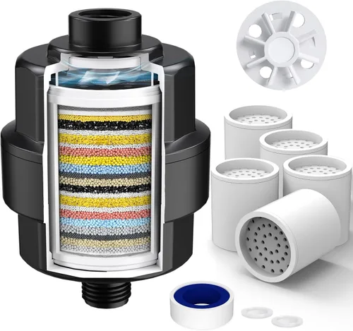 Miniatura 12 de Filtro de ducha de 20 etapas para agua dura, con 1 cartucho reemplazable, filtro de agua de ducha de alto rendimiento para eliminar cloro y flúor
