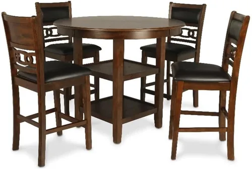 New Classic Furniture Gia - Juego redondo de 5 piezas de altura de mostrador con 1 mesa de comedor y 4 sillas, 42 pulgadas, marrón