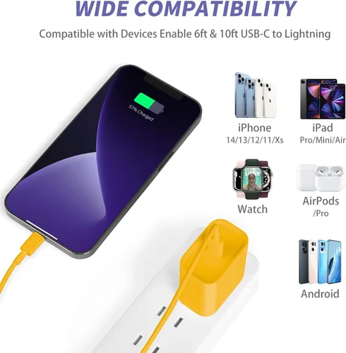 Miniatura 6 de Cargador de iPhone de carga rápida, [certificado MFi] Paquete de 20 W tipo C bloque de carga rápida con [10 pies y 6 pies] USB C a cable Lightning