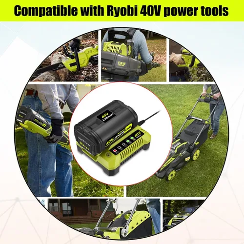 Miniatura 4 de BatPower Combo de batería y cargador de 6.5 Ah y 40 V compatible con herramientas inalámbricas Ryobi de litio de 40 voltios para exteriores, batería