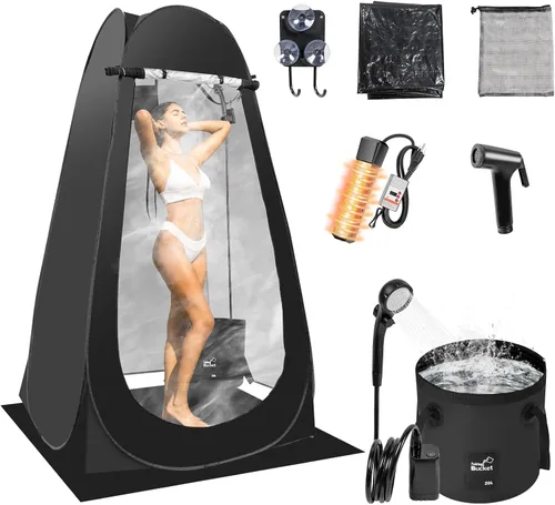 Miniatura 10 de Tienda de Campaña de Ducha Caliente Portátil para Acampar, Tienda de Privacidad Desplegable con Ducha de Camping Recargable con Calentador de Agua