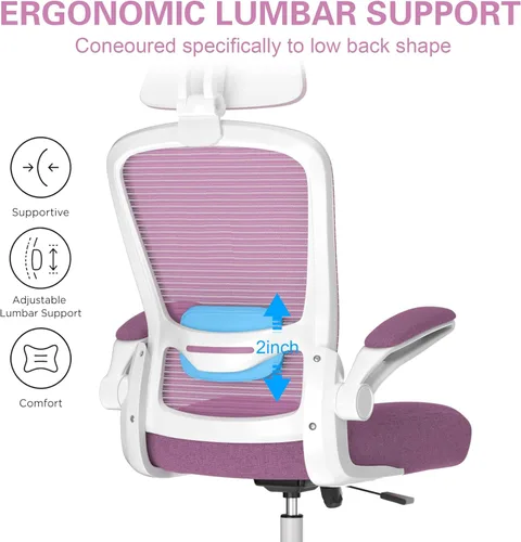 Miniatura 4 de Mimoglad Silla de oficina, silla de escritorio ergonómica de respaldo alto con soporte lumbar ajustable y reposacabezas, silla giratoria con Orquídea