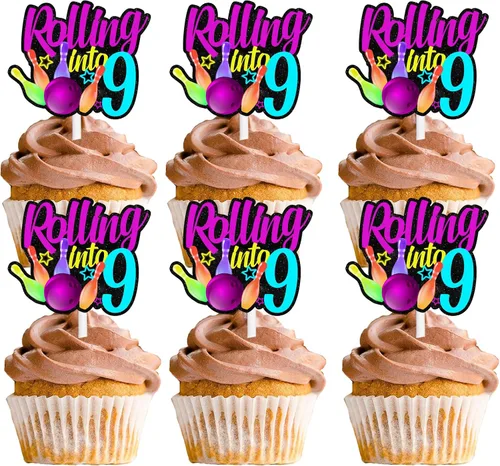 Miniatura 17 de 18 piezas de bola de boliche con purpurina, decoración de postre, magdalenas, boliches, 6 temas, suministros de decoración para niños y niñas