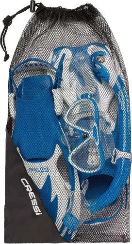 Miniatura 4 de Cressi Kit de esnórquel junior para jóvenes de 3 a 10 años - Máscara + snorkel seco + aletas ajustables + bolsa de red - Equipo ligero y colorido