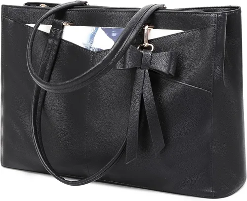 Miniatura 13 de Bolsa para laptop para mujer, de 17 pulgadas, bolsas de trabajo casuales con puerto de carga USB, bolsa de mano para portátil con bolso de mano Negro