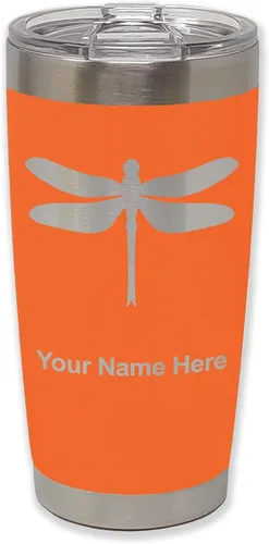 Miniatura 11 de LaserGram Vaso aislado al vacío de 20 onzas, libélula, grabado personalizado incluido (negro)