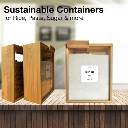Miniatura 7 de AVARO Dispensador de alimentos – Dispensador de cereales de bambú de 2.2L para encimera y dispensador de arroz – Contenedores de almacenamiento