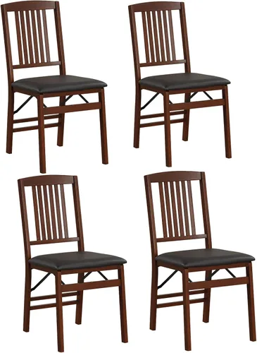 Miniatura 12 de GOFLAME Juego de 2 sillas de comedor plegables tapizadas de piel sintética con asiento acolchado y patas de madera de goma, sillas plegables sin