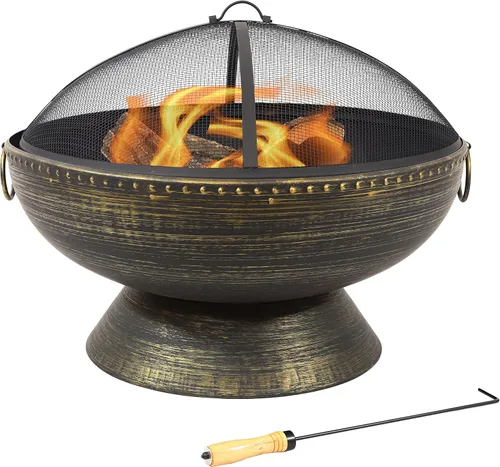 Miniatura 10 de Sunnydaze - Hoguera grande para exteriores de 30 pulgadas, hoguera de leña para exteriores con atizador y pantalla, acabado negro, caldero Regal
