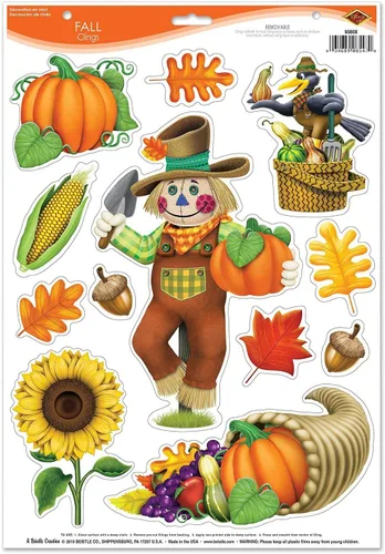 Miniatura 3 de Paquete de adhesivos de otoño, decoración de accesorios para fiestas de ventanas y espejos