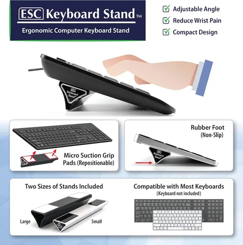 Miniatura 2 de ESC - Soporte para teclado de computadora y portátil, ángulos ergonómicos variables e inclinación, dos tamaños de soportes incluidos, compatible
