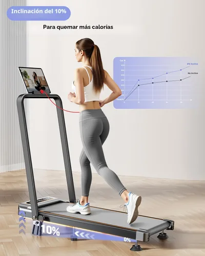 Miniatura 2 de Trisomy - Caminadora plegable con 10% de inclinación, 3.5 HP de bajo ruido con barra de asa, cinta de correr portátil 4 en 1 para debajo del Plateado