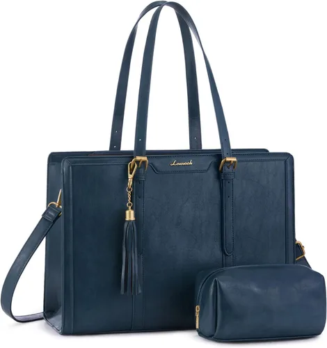 Miniatura 18 de LOVEVOOK Bolsa de mano para laptop para mujer, bolsa de trabajo vintage de 15.6 pulgadas con embrague, bolso grande de cuero para laptop con soporte