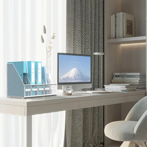 Miniatura 7 de SUPEASY Organizador de escritorio de metal para revistas, con 5 compartimentos verticales, organizador de archivos para escritorio de oficina, Negro
