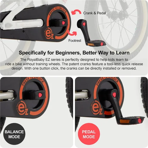 Miniatura 5 de RoyalBaby EZ-Pro Kids Bike, Lightweight Aluminum 2-in-1 Balance to Pedal Bike with One-Key Switch, 14 16 18 20 Inch for Age 3-10 Years