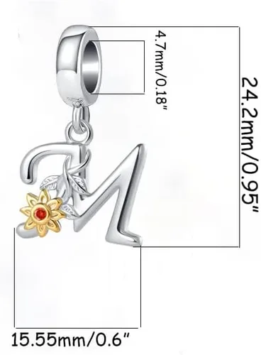 Miniatura 3 de Dijes de letras para pulseras con diseño de girasol dorado, inicial, alfabeto, mayúscula, cuentas, para cumpleaños