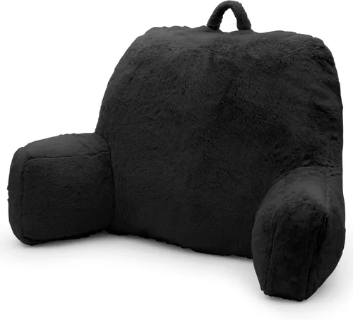 Almohada de Lectura Grande para Cama, Respaldo con Brazos, Soporte de Espalda para Sentarse en la Cama, Sofá para Descansar, Respaldo, Negro
