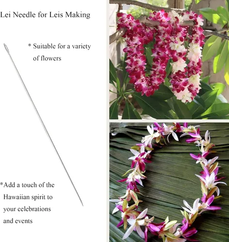 Miniatura 13 de 10 agujas Lei para fabricación de Leis, aguja de costura de ojos grandes de 4.7 pulgadas para manualidades, aguja larga de Lei para hacer flores