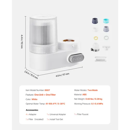 Miniatura 7 de Happybuy Filtro de agua para grifo: purificador vertical con filtro de carbono, se adapta a la mayoría de grifos de fregadero, elimina el cloro