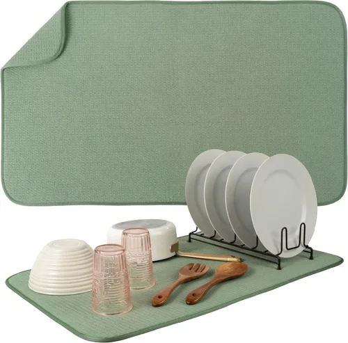 Miniatura 11 de S&T INC. Tapete de microfibra para secado de platos, reversible y absorbente para cocina, de 16 x 18 pulgadas, color negro