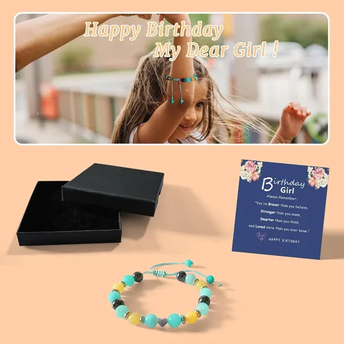 Miniatura 2 de Natural Stone Heart Bracelet, Birthday Gifts for Girls Her Sister Best Friend Granddaughter Niece Daughter Teens